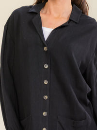 *****WOMEN'S LONG SLEEVE V-NECK BUTTON UP FRONT POCKETS LINEN MINI DRESS