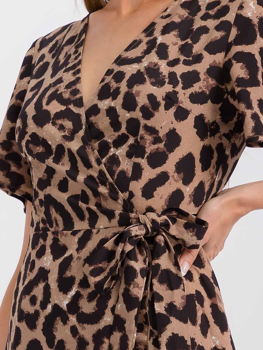 WOMEN'S SHORT SLEEVE WRAP ANIMAL PRINT MINI DRESS