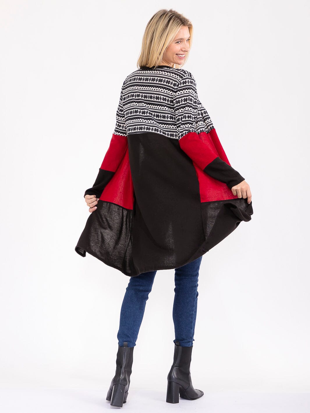 WOMEN'S LONG SLEEVE OPEN FRONT POCKETS COLORBLOCK CARDIGAN