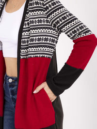 WOMEN'S LONG SLEEVE OPEN FRONT POCKETS COLORBLOCK CARDIGAN