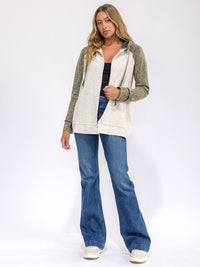 WOMEN'S LONG SLEEVE OPEN FRONT CAMO CONTRAST HOODED CARDIGAN