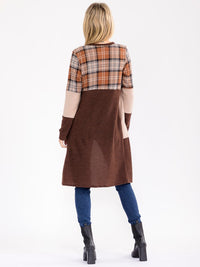 WOMEN'S LONG SLEEVE OPEN FRONT POCKETS COLORBLOCK PLAID CARDIGAN