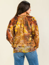 ENTRO WOMEN'S LONG SLEEVE V-NECK FLORAL PRINT BLOUSE
