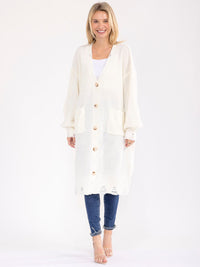 WOMEN'S LONG SLEEVE BUTTON CLOSURE FRONT POCKETS KNIT CARDIGAN