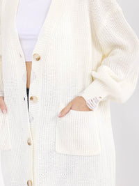 WOMEN'S LONG SLEEVE BUTTON CLOSURE FRONT POCKETS KNIT CARDIGAN