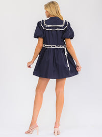 WOMEN'S SHORT PUFF SLEEVE BUTTON UP RUFFLE MINI DRESS