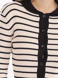 WOMEN'S LONG SLEEVE BUTTON UP COLORBLOCK STRIPES RIBBED TOP