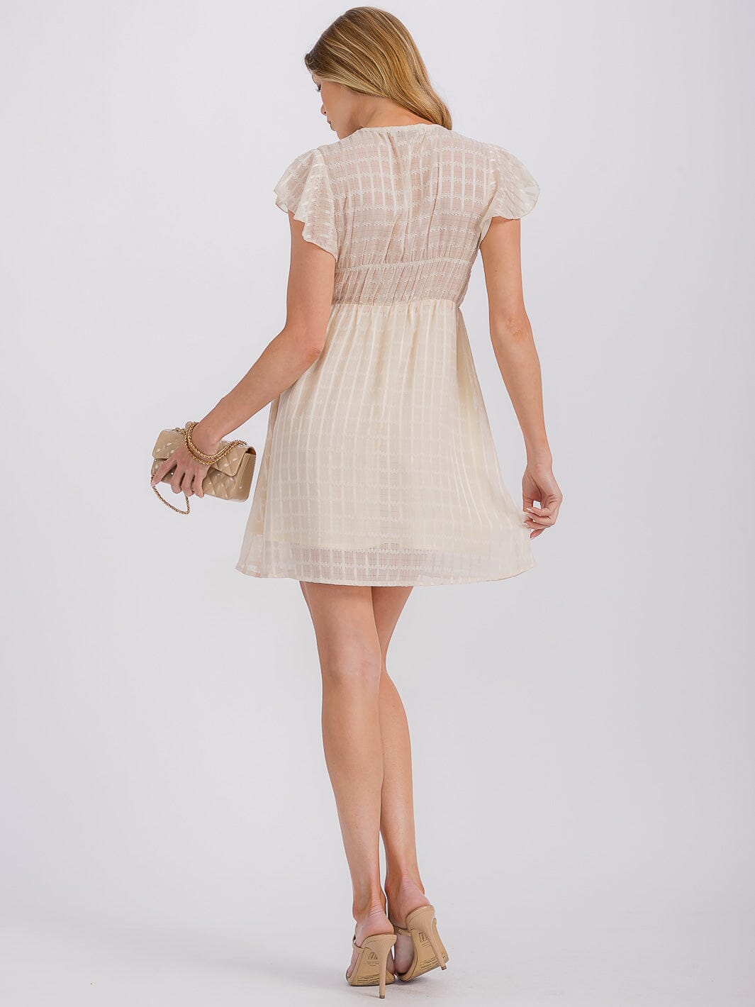 WOMEN'S SHORT RUFFLE SLEEVE ELASTIC WAIST DETAILED MINI DRESS