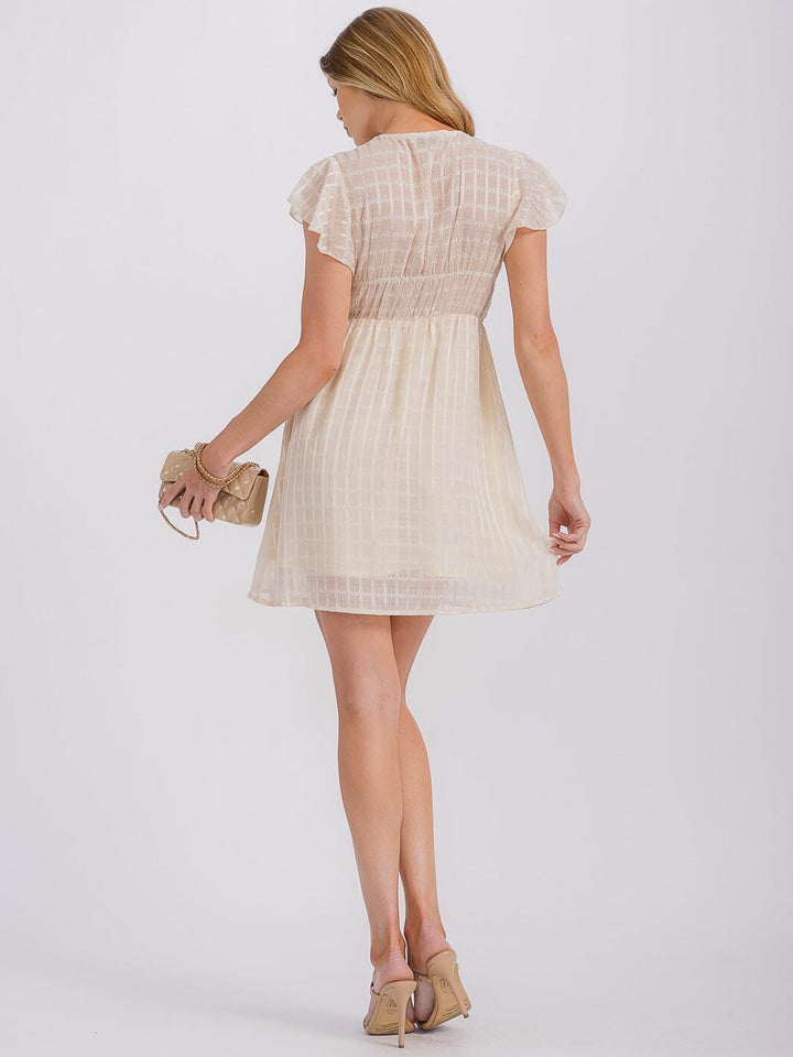 WOMEN'S SHORT RUFFLE SLEEVE ELASTIC WAIST DETAILED MINI DRESS