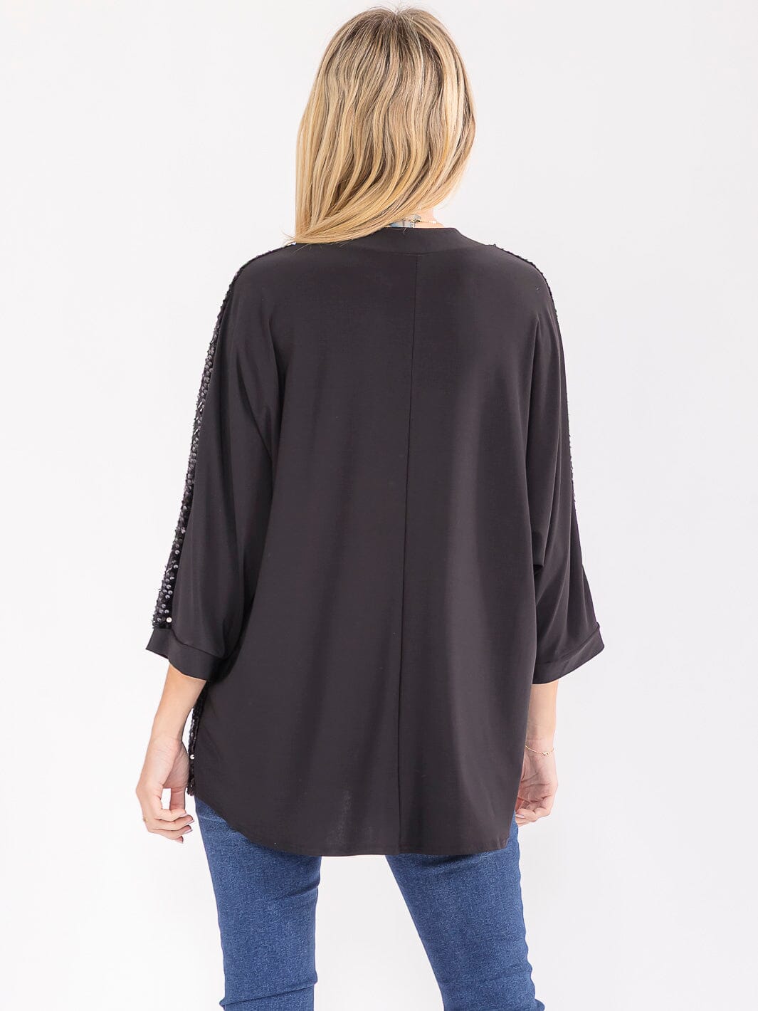 WOMEN'S 3/4 SLEEVE V-NECK SEQUINS TUNIC BLOUSE