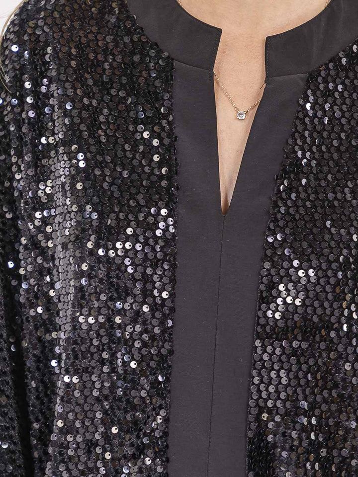 WOMEN'S 3/4 SLEEVE V-NECK SEQUINS TUNIC BLOUSE