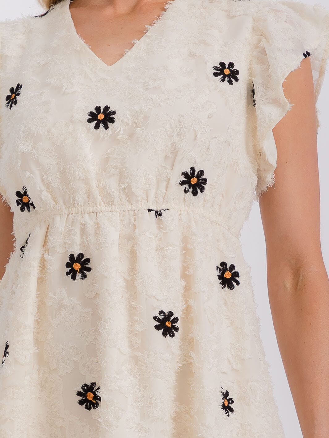 WOMEN'S SHORT RUFFLE SLEEVE ELASTIC WAIST FLORAL MINI DRESS