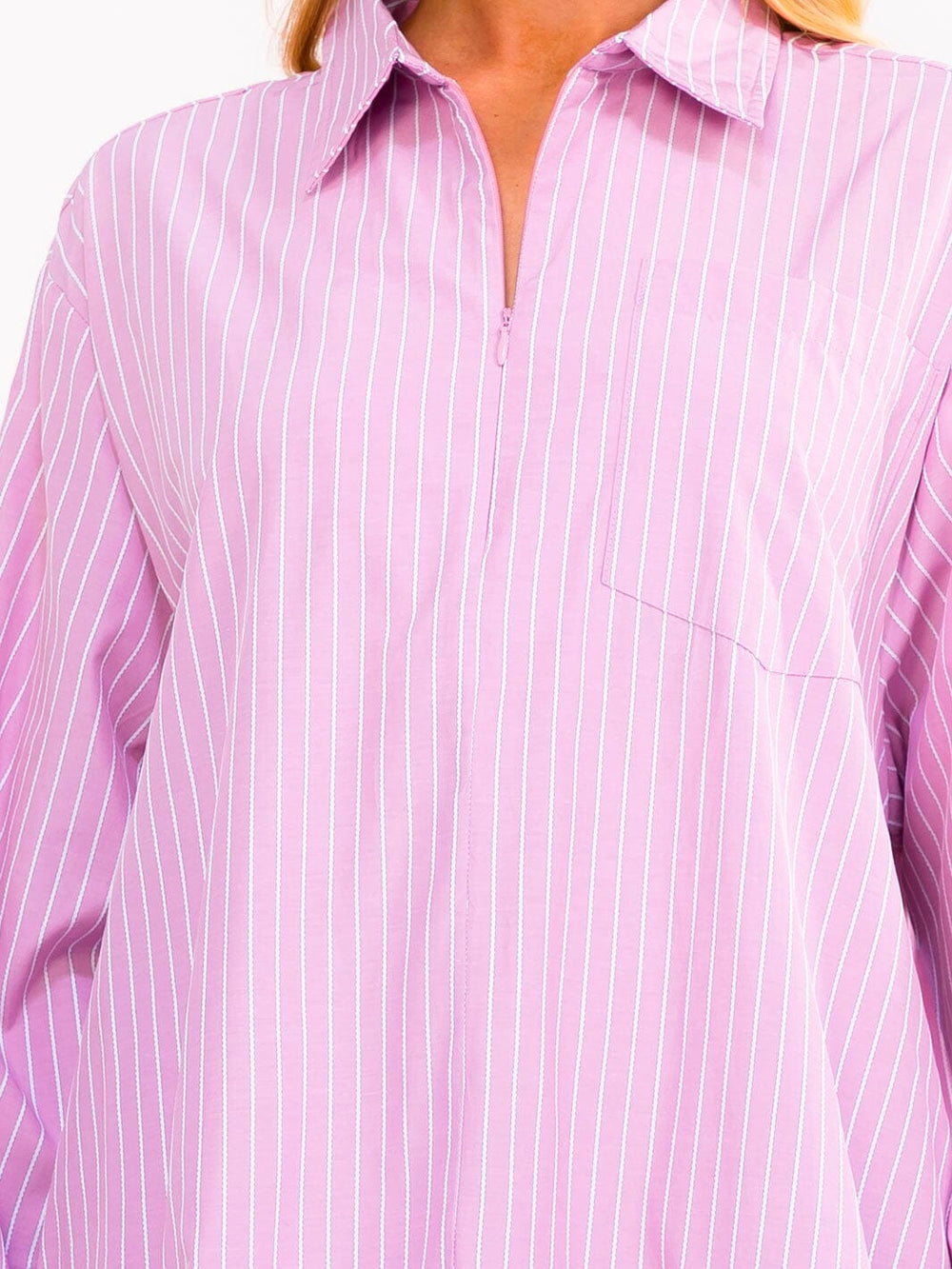 WOMEN'S LONG SLEEVE ZIP UP FRONT POCKETS RUFFLE BOTTOM HEM STRIPES MINI DRESS