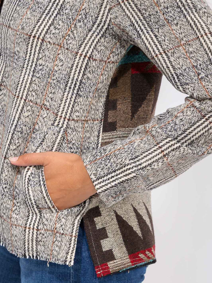 WOMEN'S LONG SLEEVE ZIPPER CLOSURE FRONT POCKETS BACK PRINT BLAZER