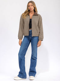 WOMEN'S LONG SLEEVE ZIPPER CLOSURE SHERPA PLAID JACKET