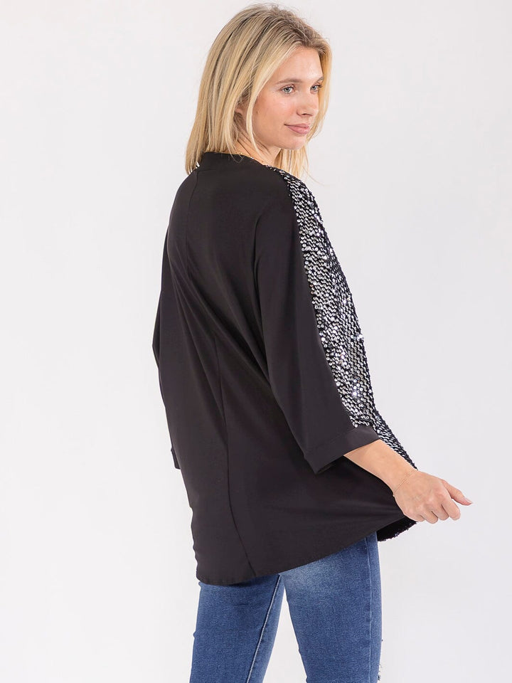 WOMEN'S 3/4 SLEEVE V-NECK SEQUINS TUNIC BLOUSE