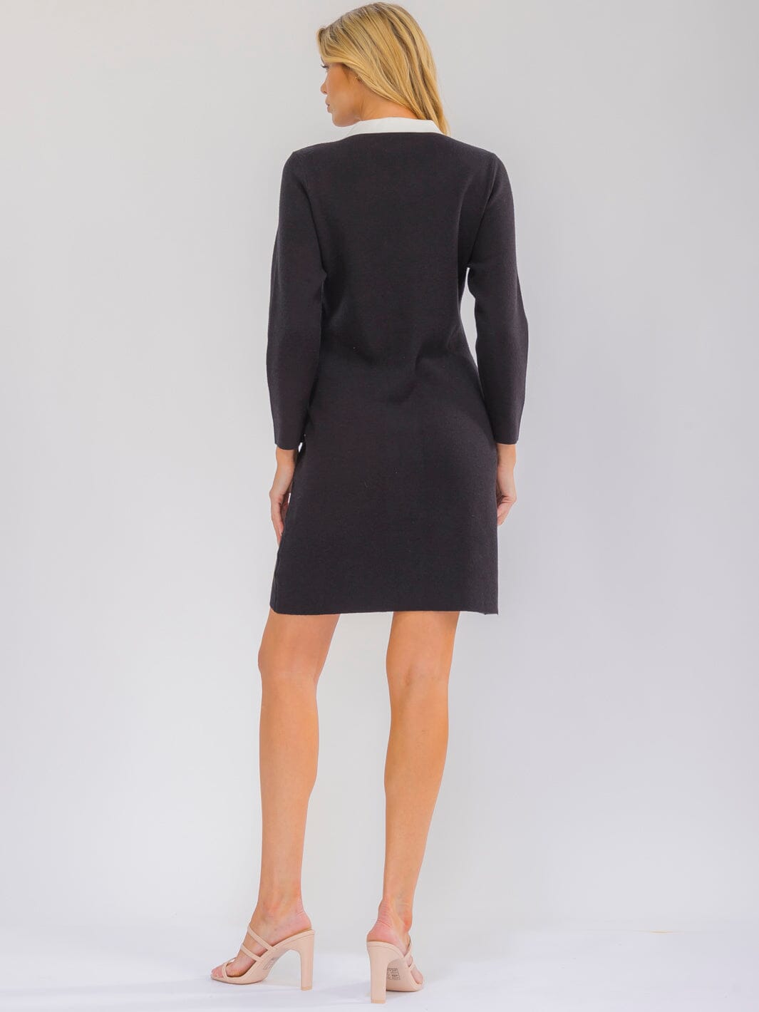 WOMEN'S LONG SLEEVE BUTTON UP FRONT POCKETS COLORBLOCK SWEATER DRESS MINI DRESS