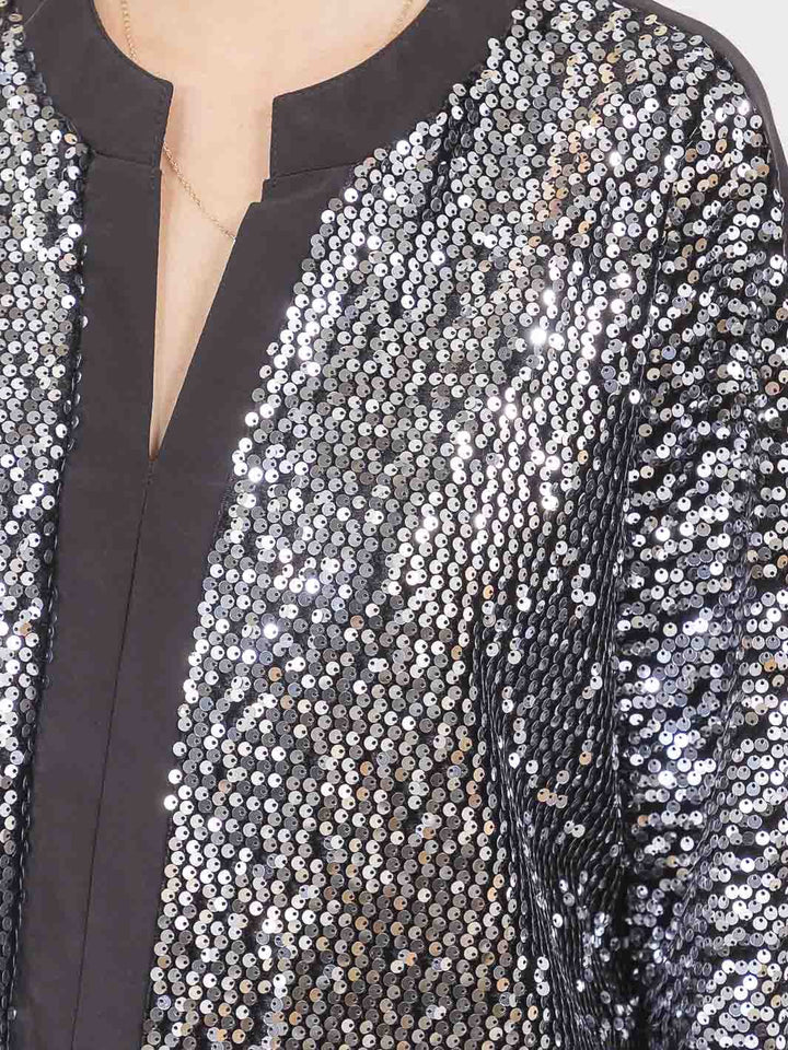 WOMEN'S 3/4 SLEEVE V-NECK SEQUINS TUNIC BLOUSE