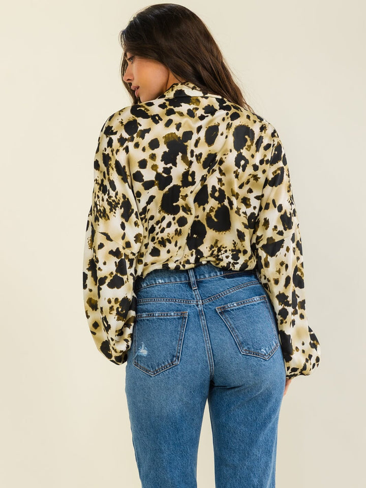 ENTRO WOMEN'S LONG SLEEVE SURPLICE ANIMAL PRINT BODYSUIT