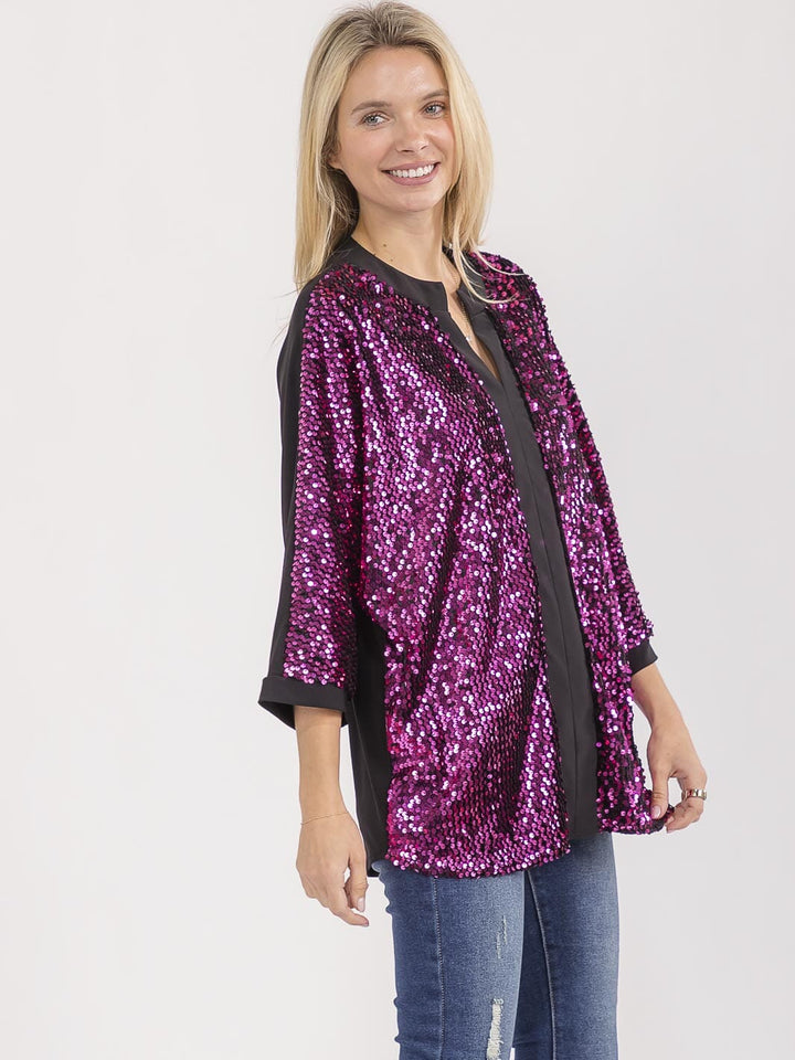 WOMEN'S 3/4 SLEEVE V-NECK SEQUINS TUNIC BLOUSE