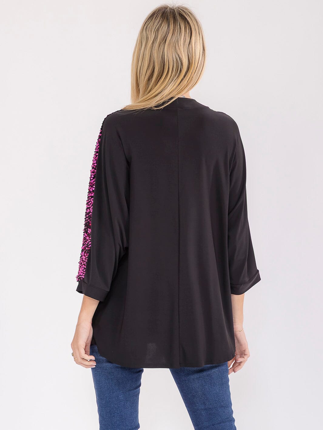 WOMEN'S 3/4 SLEEVE V-NECK SEQUINS TUNIC BLOUSE