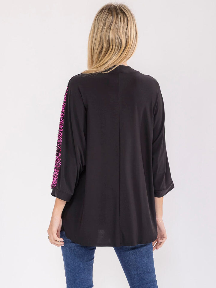 WOMEN'S 3/4 SLEEVE V-NECK SEQUINS TUNIC BLOUSE