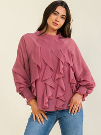 WOMEN'S LONG SLEEVE RUFFLE DETAILED BLOUSE