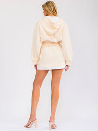 WOMEN'S LONG SLEEVE BUTTON UP ELASTIC WAIST HOODED MINI DRESS