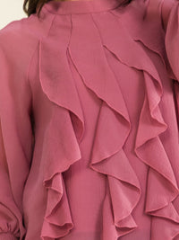 WOMEN'S LONG SLEEVE RUFFLE DETAILED BLOUSE