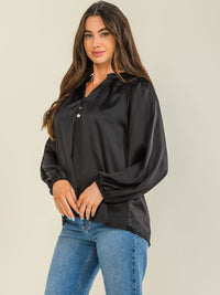 ENTRO WOMEN'S LONG SLEEVE V-NECK HIGH-LOW SOLID BLOUSE