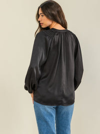 ENTRO WOMEN'S LONG SLEEVE V-NECK HIGH-LOW SOLID BLOUSE
