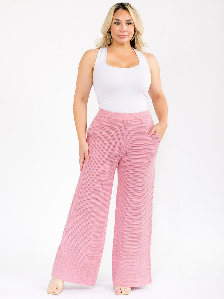 PLUS SIZE ELASTIC WAIST FRONT POCKETS WIDE LEG DETAILED PANTS