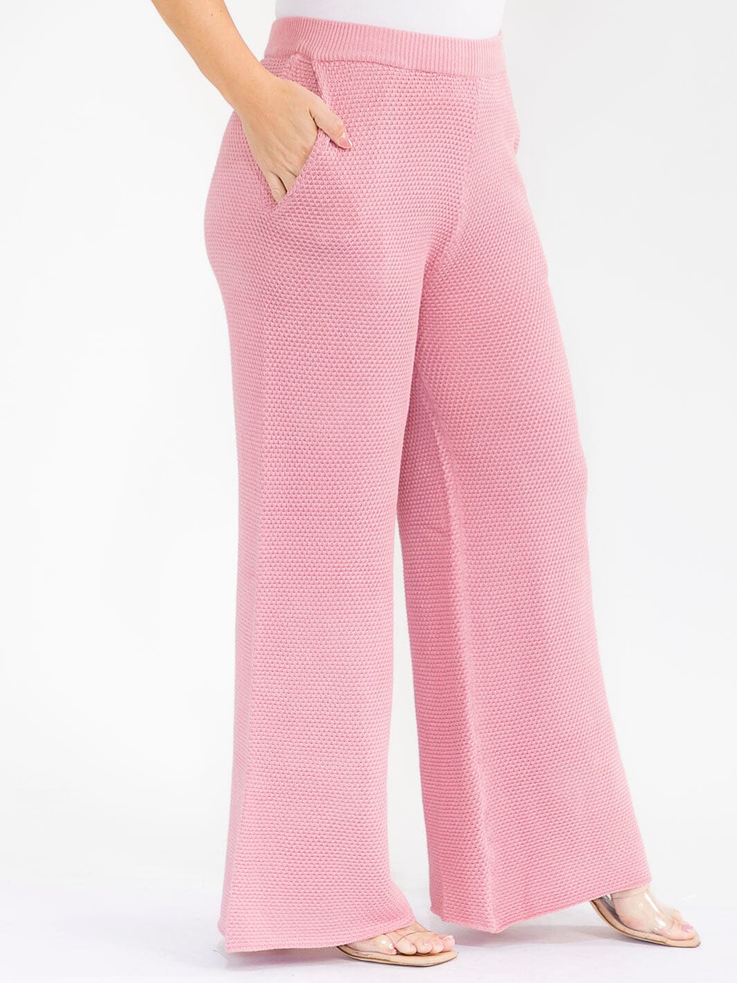 PLUS SIZE ELASTIC WAIST FRONT POCKETS WIDE LEG DETAILED PANTS