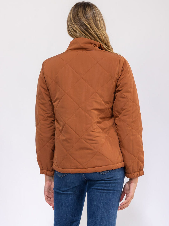 WOMEN'S LONG SLEEVE FRONT POCKETS ZIPPER CLOSURE SHERPA PUFFER JACKET