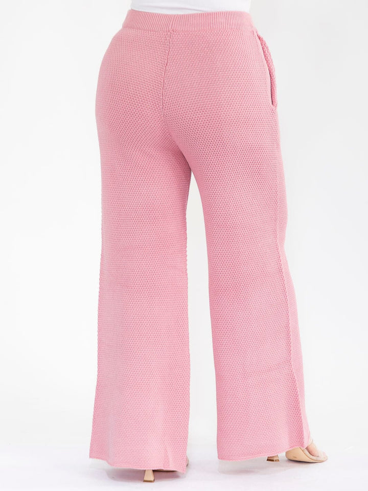 PLUS SIZE ELASTIC WAIST FRONT POCKETS WIDE LEG DETAILED PANTS