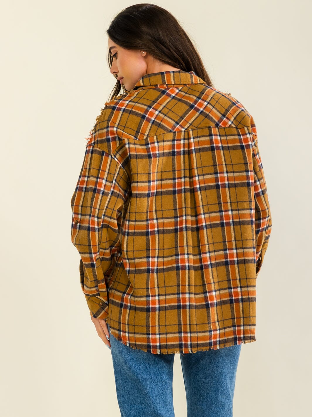 ENTRO WOMEN'S LONG SLEEVE BUTTON UP FRONT POCKETS PLAID SHIRT