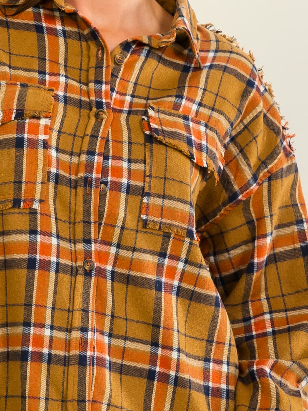 ENTRO WOMEN'S LONG SLEEVE BUTTON UP FRONT POCKETS PLAID SHIRT