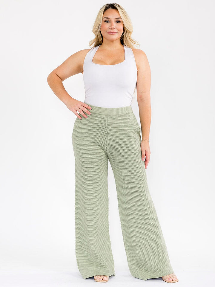 PLUS SIZE ELASTIC WAIST FRONT POCKETS WIDE LEG DETAILED PANTS