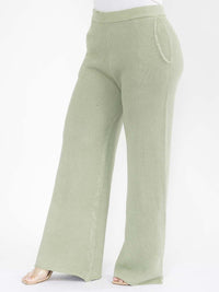 PLUS SIZE ELASTIC WAIST FRONT POCKETS WIDE LEG DETAILED PANTS