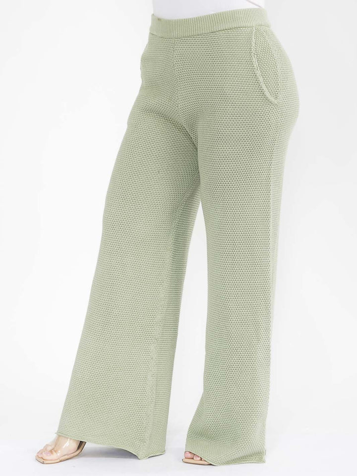 PLUS SIZE ELASTIC WAIST FRONT POCKETS WIDE LEG DETAILED PANTS