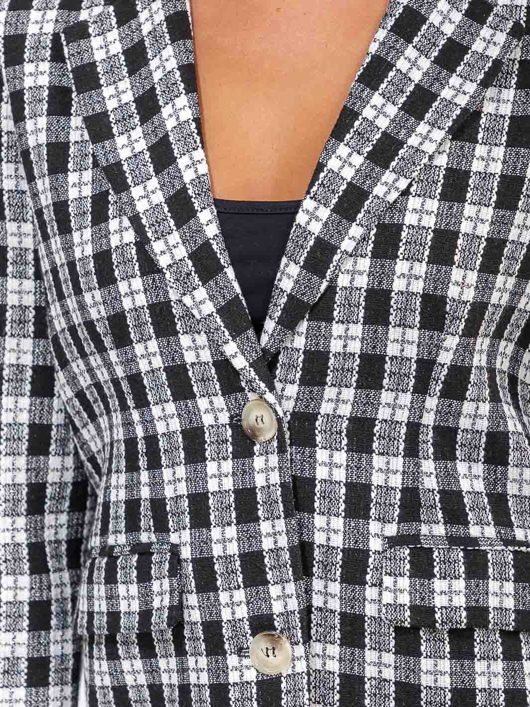 WOMEN'S LONG SLEEVE BUTTON CLOSURE FRONT POCKETS PLAID BLAZER