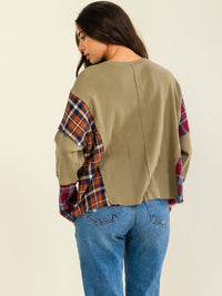 WOMEN'S LONG SLEEVE PLAID CONTRAST TOP
