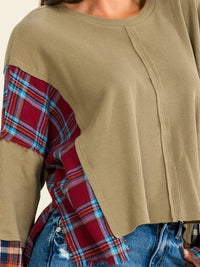 WOMEN'S LONG SLEEVE PLAID CONTRAST TOP