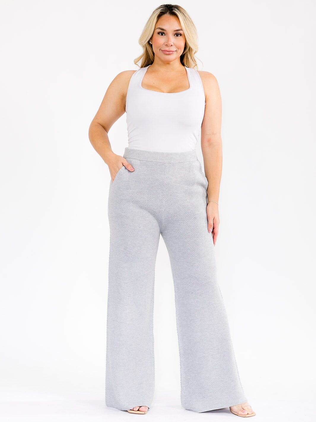 PLUS SIZE ELASTIC WAIST FRONT POCKETS WIDE LEG DETAILED PANTS