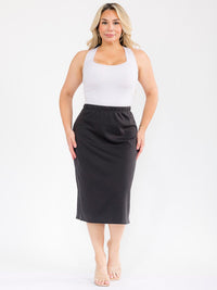 PLUS SIZE ELASTIC WAIST SOLID MIDI SKIRT