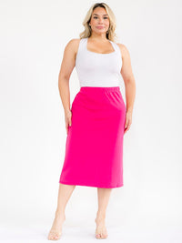 PLUS SIZE ELASTIC WAIST SOLID MIDI SKIRT