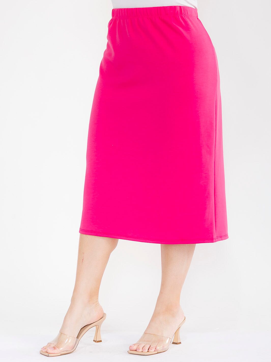 PLUS SIZE ELASTIC WAIST SOLID MIDI SKIRT