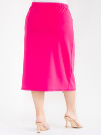PLUS SIZE ELASTIC WAIST SOLID MIDI SKIRT