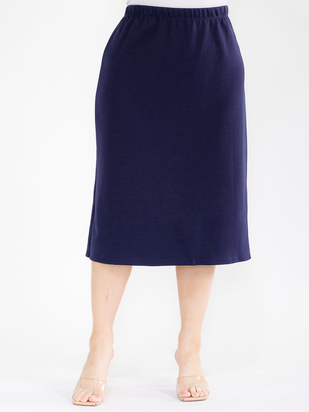 PLUS SIZE ELASTIC WAIST SOLID MIDI SKIRT