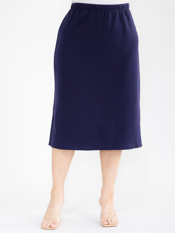 PLUS SIZE ELASTIC WAIST SOLID MIDI SKIRT